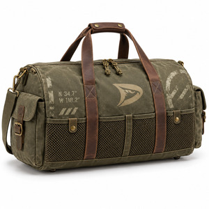 Sac de voyage en toile robuste de 16 oz, style sac de voyage avec poignées en cuir, exportation directe - Product Image 1