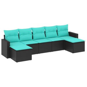 Ensemble de canapés de jardin en rotin noir avec coussins, 6 places, mobilier d'extérieur, design contemporain - Product Image 2