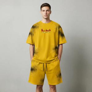 Conjunto de Camiseta y Pantalones Cortos de Verano con Estampado DTG y Lavado Ácido Personalizado, 2 Piezas, Mezcla de Poliéster/Algodón, Secado Rápido, Ropa Casual Urbana para Hombre - Product Image 1