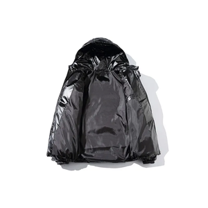 Chaqueta Acolchada con Capucha para Hombre, Negra, Resistente al Viento, Rellena de Plumón, Informal, para Invierno, con Cierre de Cremallera, Corte Regular, Estilo Holgado - Product Image 2