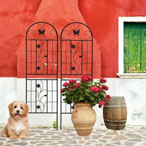 Set di 2 tralicci da giardino in metallo neri antiruggine da 180 cm x 50 cm per piante rampicanti, supporto per fiori da esterno - Product Image 1