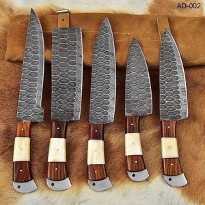 Custom 5PCS Hand Forged Damascus Kitchen <b>Knife</b> Set with Rosewood & <b>Bone</b> <b>Handle</b> Chef Cleaver Santoku Utility Slicing <b>Knives</b> OEM - Product Image 5