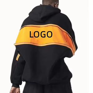 Sudadera con Capucha Extra Grande para Hombre, Negra con Logotipo Estampado en la Espalda Naranja, Estilo Casual Urbano, Felpa Francesa de Algodón, Corte Regular - Product Image 3