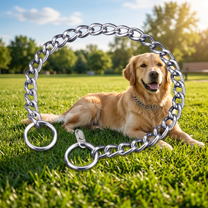 Durable Steel Iron Argon Welded Flat Link Classic Solid <b>Dog</b> Training Choke <b>Chain</b> <b>Collar</b> for Medium Breed <b>Dogs</b> Outdoor Use - Product Image 3