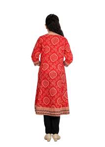 Women's <b>Red</b> Cotton Bandhej Print Kurta Set Traditional Ethnic Comfortable Summer Quick Dry Recycled <b>Materials</b> Festive Wear - Product Image 3