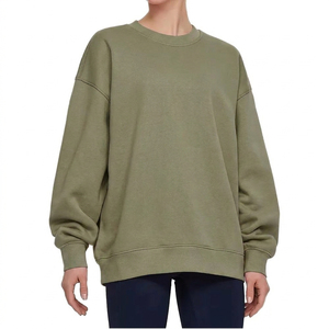 เสื้อสเวตเชิ้ตผู้หญิงทรงโอเวอร์ไซส์ สีพื้น คอกลม แขนยาว ทรงหลวม ไหล่ตก ผ้าถักผสมโพลีเอสเตอร์/คอตตอน สำหรับฤดูหนาว แห้งเร็ว - Product Image 1