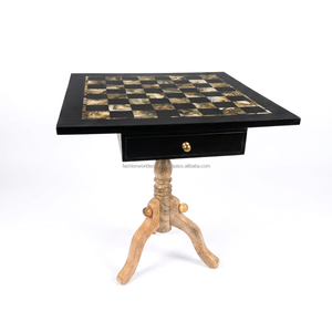 Mesa de Ajedrez de Madera con Tablero Decorativo con Acabado de Mármol y Cajón de Almacenamiento Oculto, Mueble Elegante para Juegos de Mesa en Interiores - Product Image 2