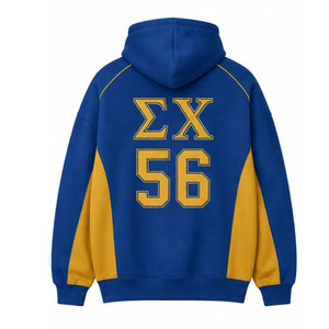 Sweat-shirt à capuche pour homme Sigma Chi, bleu avec lettrage doré, coupe classique, poche en polaire, style décontracté pour l'automne - Product Image 6