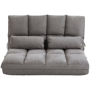 Divano Letto Convertibile Grigio Scuro con Schienale e Poggiatesta Regolabili, Chaise Longue Pieghevole per Ospiti con 2 Cuscini - Product Image 1