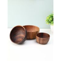 Bol à salade artisanal en bois d'acacia, grand bol rond finition noyer foncé, pour fruits, céréales et pâtes, bol durable
