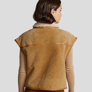 Chaleco Aviador de Piel de Oveja y Gamuza Vintage Marrón B3 para Mujer - Product Image 3