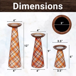 Luxury design Plaid design mixed color enamel candle holder 3 pc set pillar candle holders <b>offer</b> customizations - Product Image 4