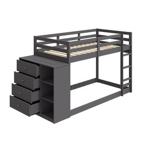 Letto a Castello Singolo/Singolo con Finitura Grigia Gaston, 4 Cassetti e 3 Scomparti per Bambini - Product Image 6