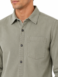 เสื้อเชิ้ตโอเวอร์เชิร์ตสีเขียวเซจสำหรับผู้ชาย แขนยาว สไตล์ลำลอง ติดกระดุมด้านหน้า ผ้าฝ้าย 100% น้ำหนักเบา แรงบันดาลใจจากชุดทำงาน - Product Image 3