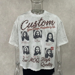 Camisetas de hombre personalizadas 100% poliéster con estampado DTG, lavado ácido, de peso pesado, extragrandes, de corte holgado, con cuello alto, de sarga, con efecto desgastado y detalles de piedras preciosas - Product Image 6