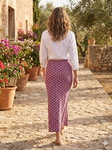 Ladies Customizable Size Elegant <b>Summer</b> Rayon Woven Geometric Pattern A-Line Midi <b>Skirt</b> Set Breathable Eco-Friendly Casual <b>Long</b> - Product Image 6