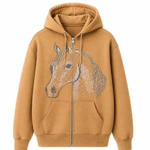 Sweat à capuche zippé personnalisé avec broderie tête de cheval, sweat à capuche surdimensionné pour homme, doublure en polaire, style western ranch personnalisé - Product Image 1