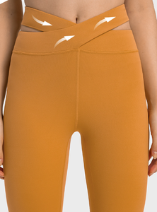 2026 Waist Full Length Solid Color <b>Knitted</b> <b>Leggings</b> With Cross Front Design Stretchy Spandex Nylon Material For Women All Season - Product Image 3