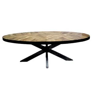 Modern endüstriyel son Mango ahşap üst demir örümcek bacak Oval şekil katlanır ev oturma restoran düğün yemeği masası