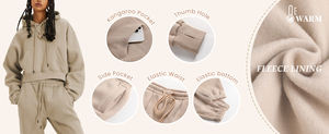 ชุดเซ็ต 2 ชิ้นสำหรับผู้หญิง LTSCNRM เสื้อฮู้ดครอปผ้าฟลีซ เสื้อสเวตเชิ้ต กางเกงจ็อกเกอร์มีกระเป๋า - Product Image 5