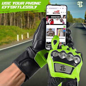 Gants de moto en cuir vert et noir, gants de course intégraux avec protection des articulations, gants de moto sportifs, fabrication OEM sur mesure, vente en gros - Product Image 5