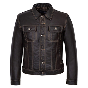 Chaqueta Trucker de Cuero Genuino Skeeper para Hombre, Estilo Western Clásico, Fabricante de Etiqueta Privada, Venta al Por Mayor, OEM, ODM - Product Image 1