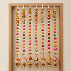 Toran de cuentas chapado en oro con colgantes de cono para decoración del hogar en Diwali y bodas - Product Image 1