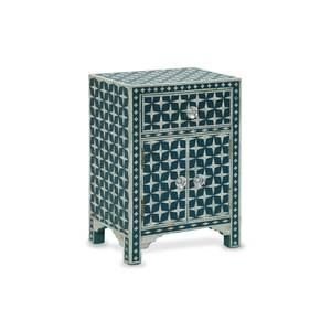 Elegante Mesita de Noche con Incrustaciones de Hueso, Mueble Decorativo para Dormitorio con Acabado Liso y Cajón Espacioso - Product Image 1