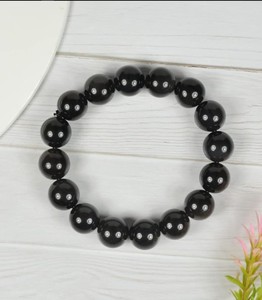 Bracelet en perles polies de style obsidienne noire naturelle, adapté à : usage quotidien, méditation et pratiques spirituelles - Product Image 2