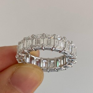 Anillo de Eternidad de Lujo con Diamantes Cultivados en Laboratorio con Corte Esmeralda, Oro Amarillo de 14K y 18K, Engaste de Garras, Joyería para Aniversario de Bodas, Venta al por Mayor - Product Image 2