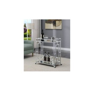 Luxury Glam Silver Metal <b>Rolling</b> Bar Cart Art Deco Style Glass <b>Mirror</b> Beverage Serving Cart Mobile Wine And Liquor Storage Unit - Product Image 1