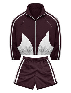 Conjunto Corto de Chaqueta Cortavientos y Pantalones Cortos de Forro Polar de Algodón y Poliéster de Primera Calidad, 320 GSM, Color Negro, con Logotipo Personalizado Estampado en Relieve para Hombre - Product Image 2