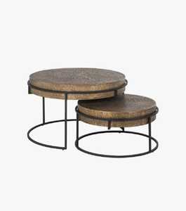 Nuevas mesas de centro industriales apilables con acabado antiguo y tapas redondas para muebles de sala de estar - Product Image 5