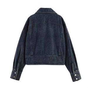 <b>Denim</b> Jacket Hooded Vintage Washed Blue-Black Jean <b>Coat</b> with Wide Lapel 100% Cotton Breathable Quick-Dry - Product Image 2