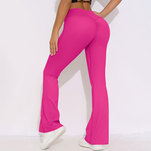 High Waist Flare <b>Pants</b> Women Solid Color Breathable Knitted Sporty Full Length Pink Elastic Waist Regular Fit <b>Summer</b> Wear <b>Pants</b> - Product Image 3