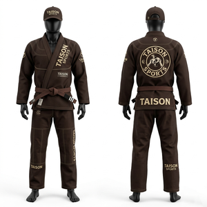 Combinaison de BJJ en coton tissé perlé de qualité supérieure 450 GSM, blanche, avec empiècements contrastés, broderie personnalisée, logo tissé - Product Image 2