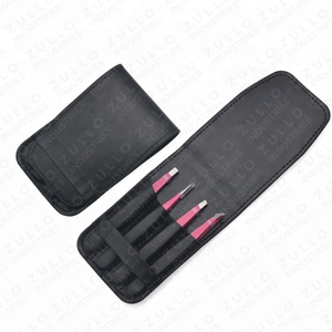 4PCS Stainless Steel Eyebrow Tweezers Set Slant Angled Tip PU <b>Leather</b> Pouch Custom Beauty Grooming <b>Tool</b> OEM - Product Image 5