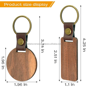Handmade wooden <b>keychain</b> with leather strap rectangular wood key holder natural finish <b>personalized</b> keyring for gift branding - Product Image 3