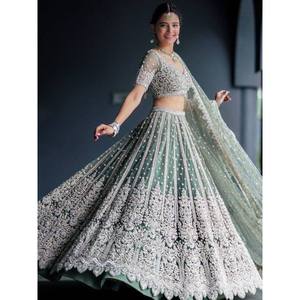 Alluring <b>Green</b> Sequins <b>Net</b> Lehenga Choli with Dupatta for Wedding - Product Image 5
