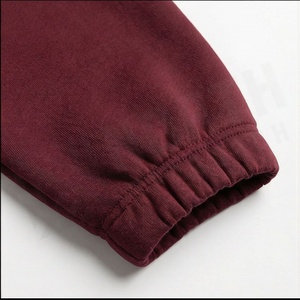 Men's <b>Maroon</b> Hooded Tracksuit Solid Color Full Length Cotton Casual Sweatshirt And Pants Set Breathable Drawstring Closure - Product Image 6