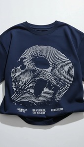 <b>Men</b> Oversized Graphic T-<b>Shirt</b> Navy <b>Skull</b> Graphic Back Print Streetwear Custom OEM Wholesale - Product Image 4