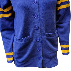 Cardigan tricoté pour femmes Philo Sigma Gamma Rho, col en V, manches longues, avec bordure jaune et boutons, pull décontracté uni - Product Image 6