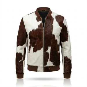 OEM Custom Men's Genuine Hair-On <b>Sheepskin</b> Leather <b>Jacket</b> Wholesale Animal Print Biker Moto Coat Factory Direct - Product Image 3