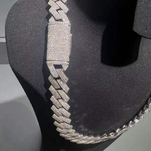 Collier en argent sterling 925 avec moissanite, chaîne cubaine massive de 15 mm et 20 mm, 3 rangs, bijoux hip-hop plaqués or - Product Image 4