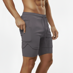 Pantalones cortos para correr 2 en 1 para hombre, pantalones cortos deportivos de secado rápido para gimnasio, pantalones cortos de compresión con forro, pantalones cortos con bolsillo de malla que absorben la humedad - Product Image 2