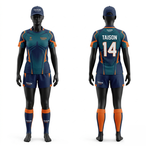Premium 180 GSM Polyester Rugby Uniform <b>Light</b> Blue Navy Chevron <b>Panel</b> Design Breathable Fabric Custom Sublimation Logo Set - Product Image 2
