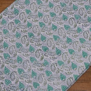Wholesale White Aqua Green Paisley Hand Block Print Cotton <b>Fabric</b> Small Leaf Motif for Kurtis Dresses Home Textile Export - Product Image 3