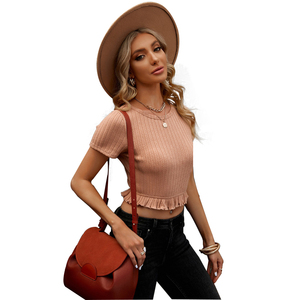 Women Crop Top T Shirts Breathable Cotton Casual Summer Wear Ladies Fashion Manufacturer Pakistan Clothing Supplier - Product Image 5