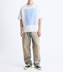 Camiseta Extra Grande Personalizada para Hombre, Manga Corta, Cuello Redondo, Estampado Degradado, Tejido de Jersey de Algodón, Estilo Minimalista Normcore - Product Image 2