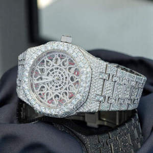 Montre automatique de luxe pour homme en acier inoxydable, entièrement sertie de diamants, avec chiffres arabes rouges, mouvement automatique, cadeau tendance - Product Image 3